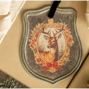 Ragon‎ House Christmas Vintage Style Framed Holiday Stag Ornament NEW b